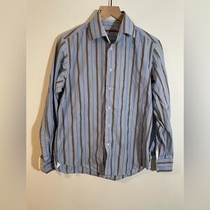 Robert Graham Dress Shirt Mens Blue Striped Flip Cuff Preppy Button Up Sz Medium
